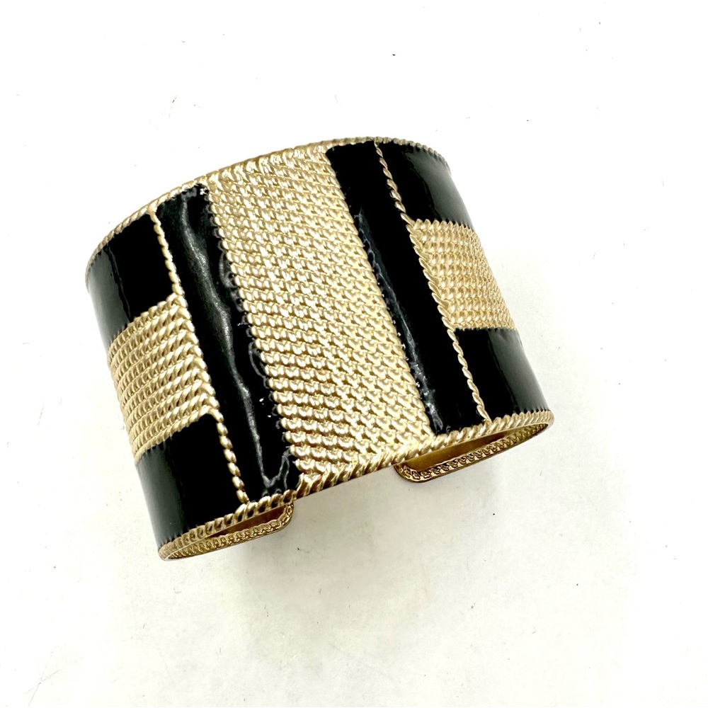 Wimberly Gold Tone Black Enamel Wide Cuff Bracelet